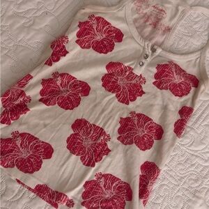 Vintage Floral Top with Red Hibiscus Print